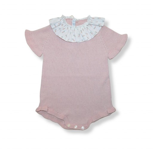 Pelele bebé de punto rosa palo con cuello estampado - Paloma de la O