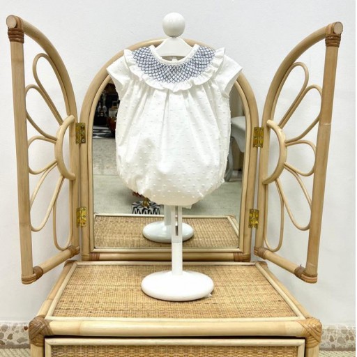 ​Pelele bebé blanco con nido de abeja azul – Maesu [1]