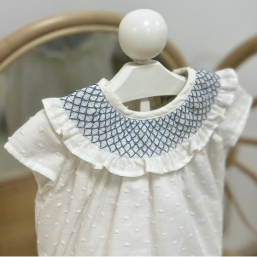 ​Pelele bebé blanco con nido de abeja azul – Maesu [2]