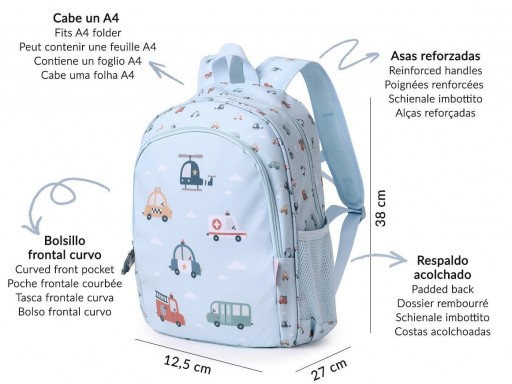 Mochila Mediana City Cars + Llavero Personalizable [2]