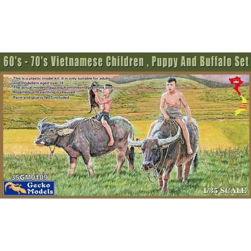 1/35 60-70s  Vietnamese Children, Puppy and Buffalo Set