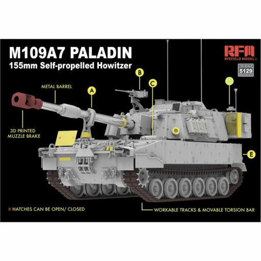 1/35 Obús autopropulsado de 155 mm M109A7 PALADIN con cañón metálico y orugas funcionales [1]