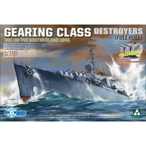 1/700 Destructor Clase Gearing USS DD-743 + BONUS 1/72 Cañón MK38