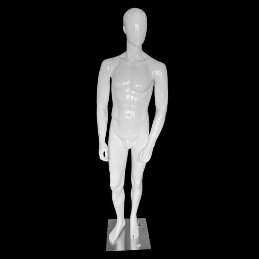 Maniquí hombre de fibra sin rostro en color blanco brillante