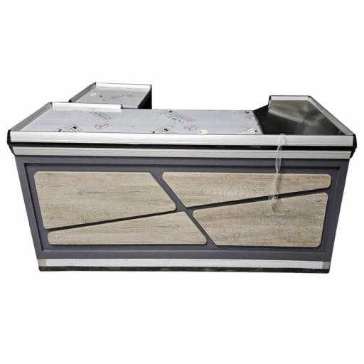 Mostrador de caja para supermercado en forma de L
