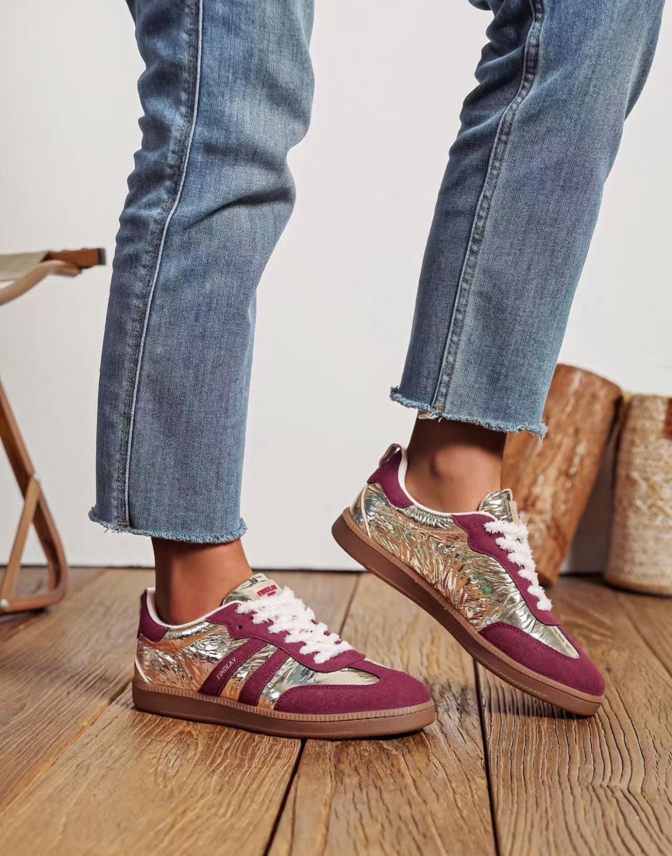 Zapatilla Findlay burdeos y dorado