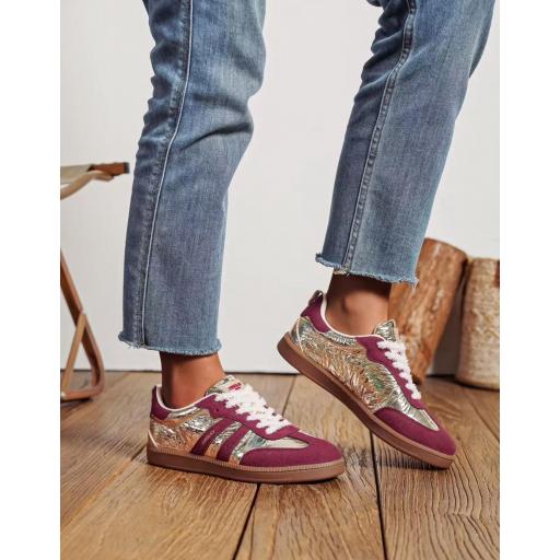 Zapatilla Findlay burdeos y dorado 