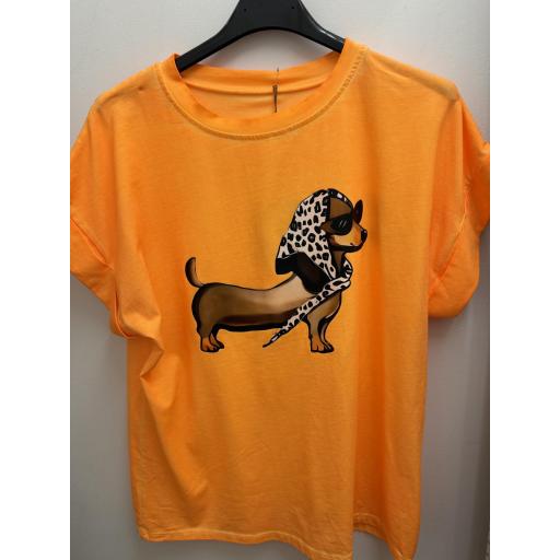 Camiseta perro salchicha naranja flúor  [3]