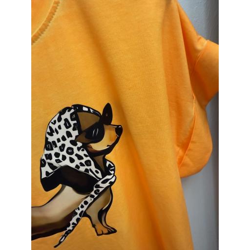 Camiseta perro salchicha naranja flúor  [5]