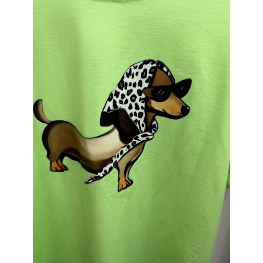 Camiseta perro salchicha verde flúor  [1]