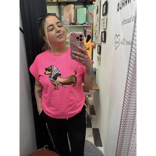 Camiseta perro salchicha rosa flúor  [3]