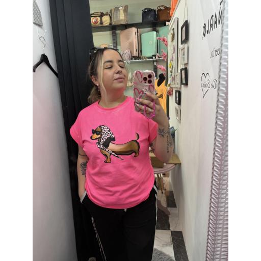 Camiseta perro salchicha rosa flúor  [4]