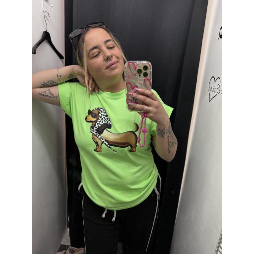 Camiseta perro salchicha verde flúor  [7]