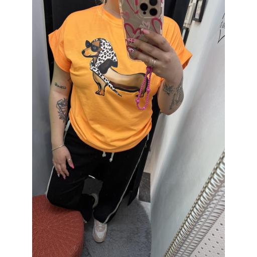 Camiseta perro salchicha naranja flúor  [2]