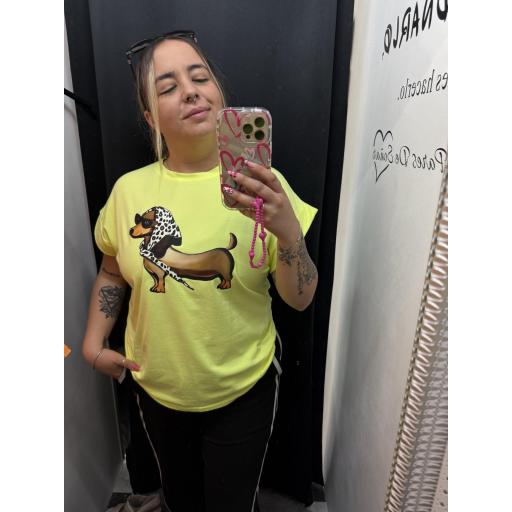 Camiseta perro salchicha amarillo flúor  [4]