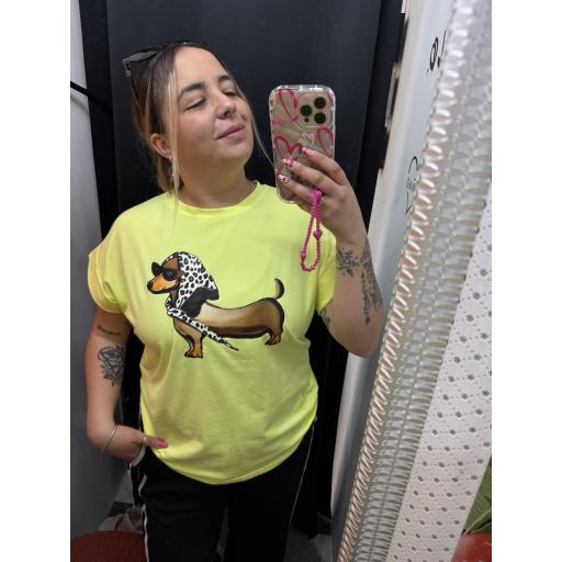 Camiseta perro salchicha amarillo flúor  [6]