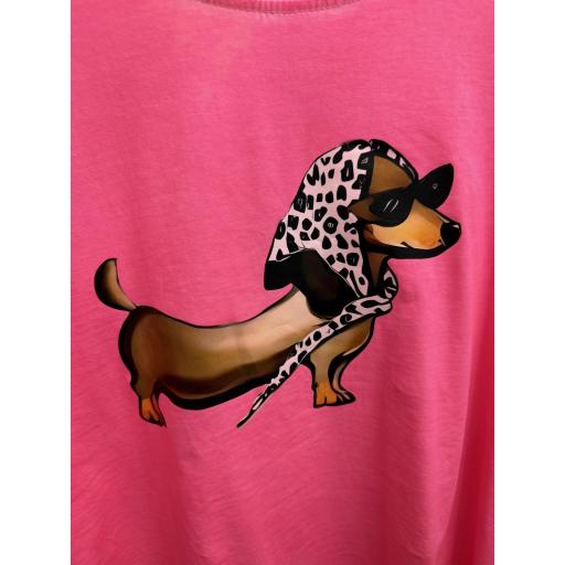 Camiseta perro salchicha rosa flúor  [1]