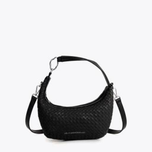 Bolso negro trenzado media luna