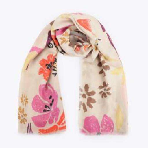 Fular estampado floral y aves