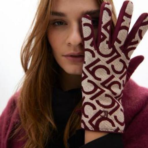 Guante jacquard logotipado burdeos