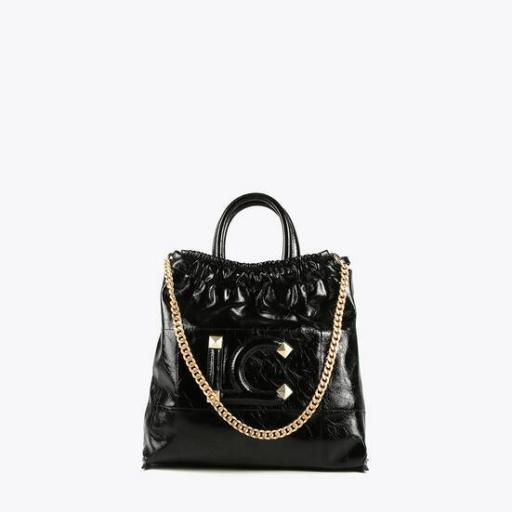 Shopper efecto piel brillante negro [0]