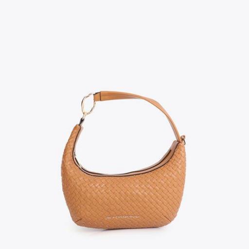 Bolso camel trenzado media luna [0]