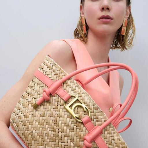 Mini Capazo trenzado natural y coral [3]