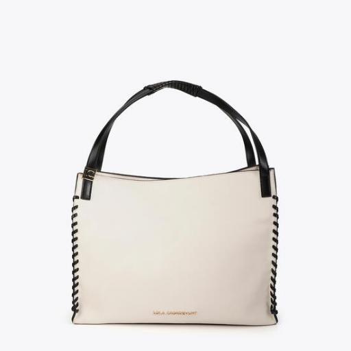 Shopper trenzado a contraste crudo negro [0]