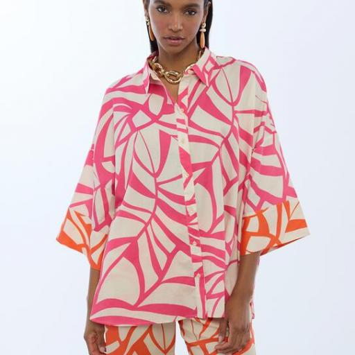 Camisa manga caída print hojas [0]