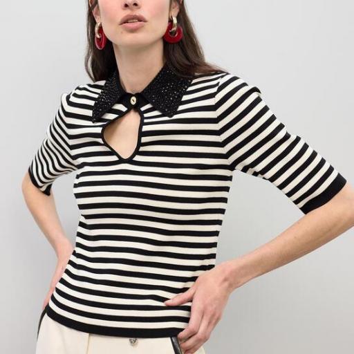 Polo de rayas con cuello de strass [0]