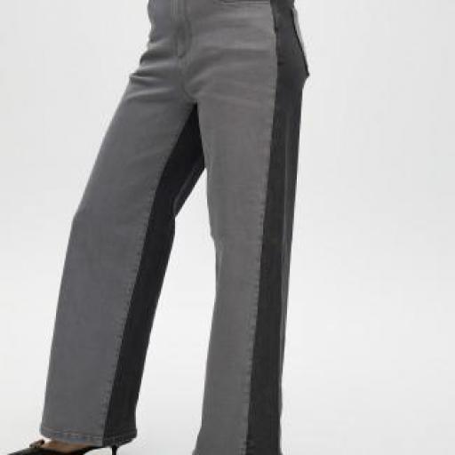 Pantalón tejano bicolor wideleg