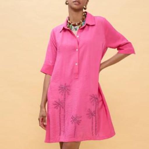 Vestido corto palmeras fucsia