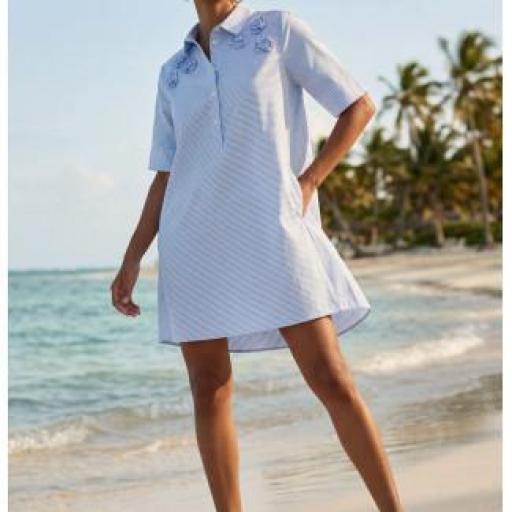 Vestido popelin rayas flores bordadas [2]