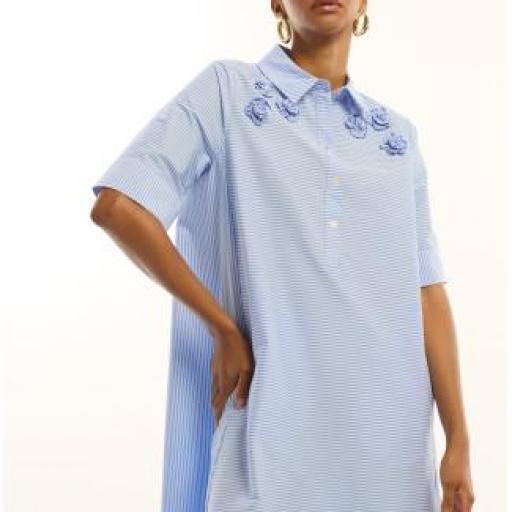 Vestido popelin rayas flores bordadas [0]