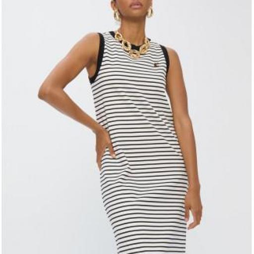 Vestido midi rayas en blanco y negro