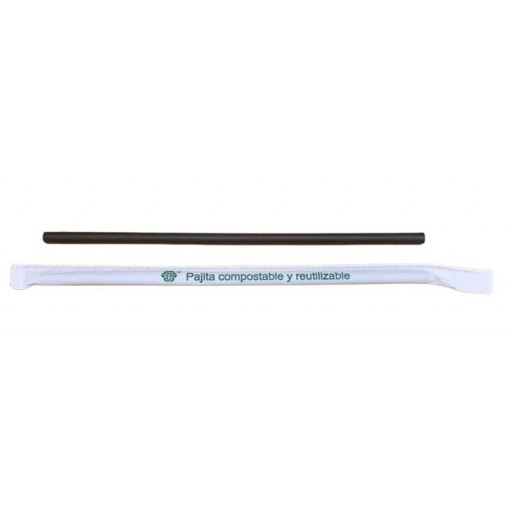Pajita compostable negra 6x210 mm enfundada 2000 uni.