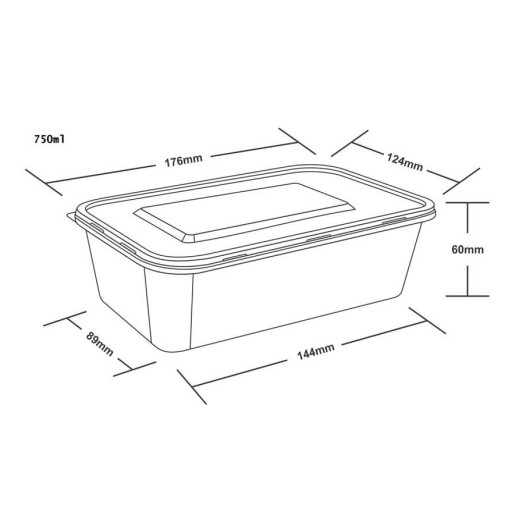 Envase rectangular PP base negra con tapa 750 ml 250 uds [1]