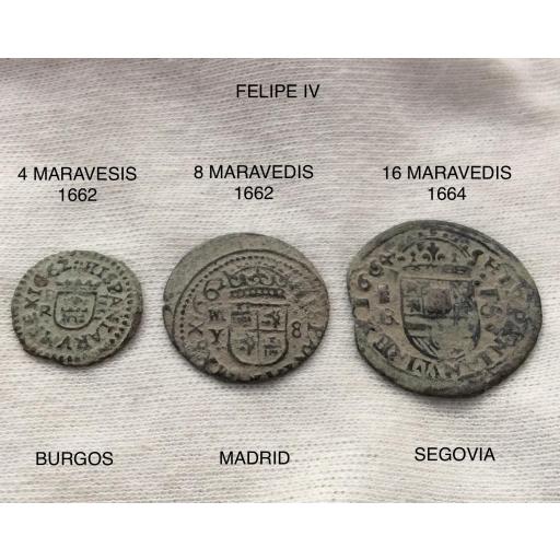 MARAVEDIS - 4, 8 Y 16 - FELIPE IV - BURGOS, MADRID Y SEGOVIA 
