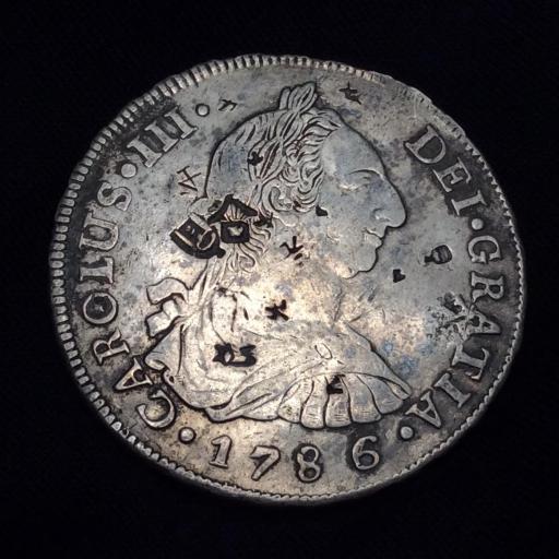 8 REALES 1786/5 - POTOSI - CARLOS II - RESELLOS CHINOS  [2]