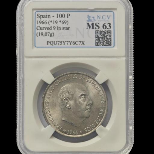 100 PESETAS PLATA 1966 *19 *69 PALO CURVO [0]