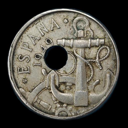 50 CÉNTIMOS 1949 - ERROR AGUJERO MUY DESPLAZADO  [1]