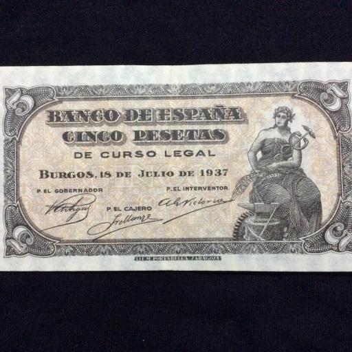 5 PESETAS 1937 - PORTABELLA - BURGOS - ESCASO 