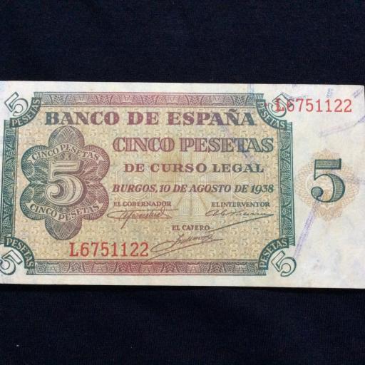 5 PESETAS 1938 - GUERRA CIVIL - BURGOS 