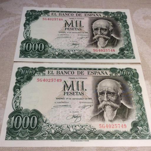 1000 PESETAS 1971 - PAREJA CORRELATIVA - SIN CIRCULAR 