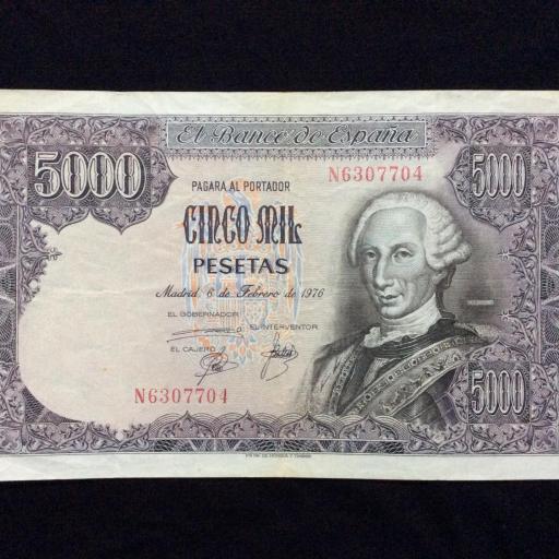 5000 PESETAS 1976 - SERIE N - CARLOS III 