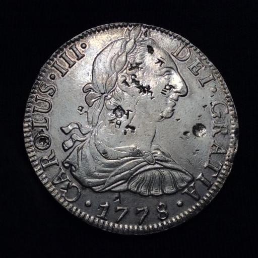 8 REALES 1778 - MEXICO - CARLOS III - RESELLOS CHINOS 