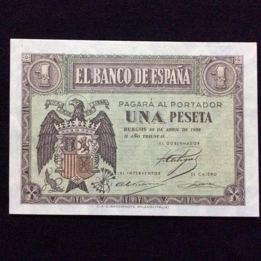 1 PESETA 1938 - GUERRA CIVIL - BURGOS 30 DE ABRIL 