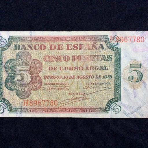 5 PESETAS 1938 - GUERRA CIVIL - BURGOS