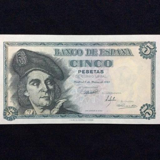 5 PESETAS 1948 - NUMERO MUY BAJO - SIN CIRCULAR