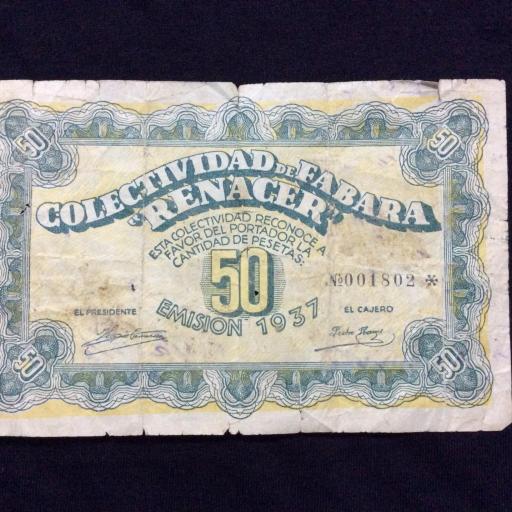 50 PESETAS 1937 - BILLETE LOCAL - COLECTIVIDAD DE FABARA 